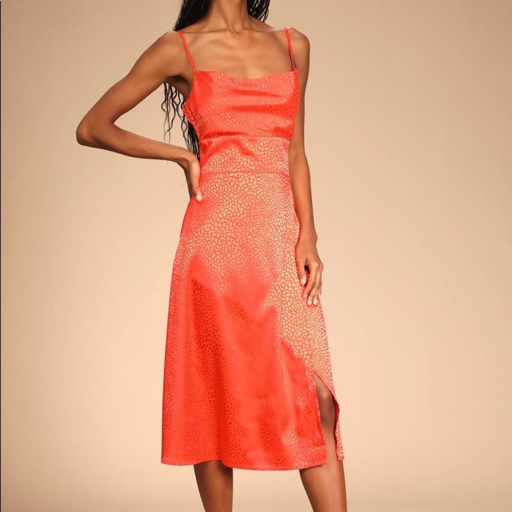 Jacquard print cowl midi dress